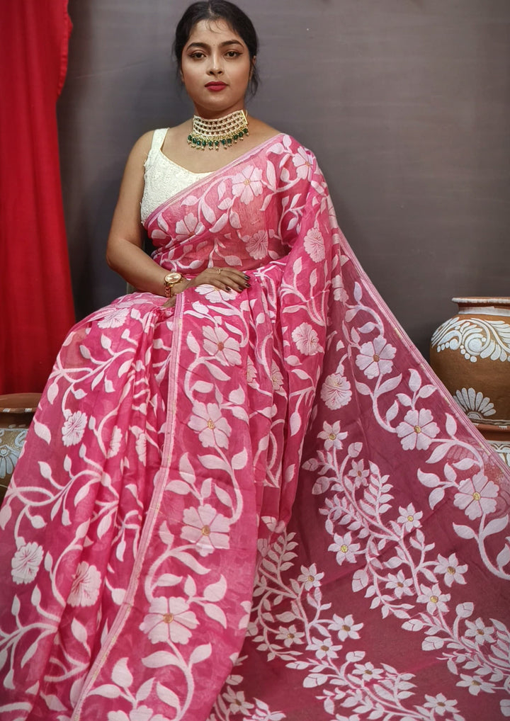Pushpalata- Flowering Vines Cotton Jamdani Saree
