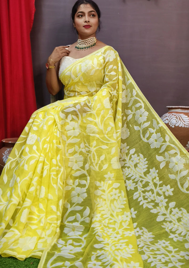 Pushpalata- Flowering Vines Cotton Jamdani Saree