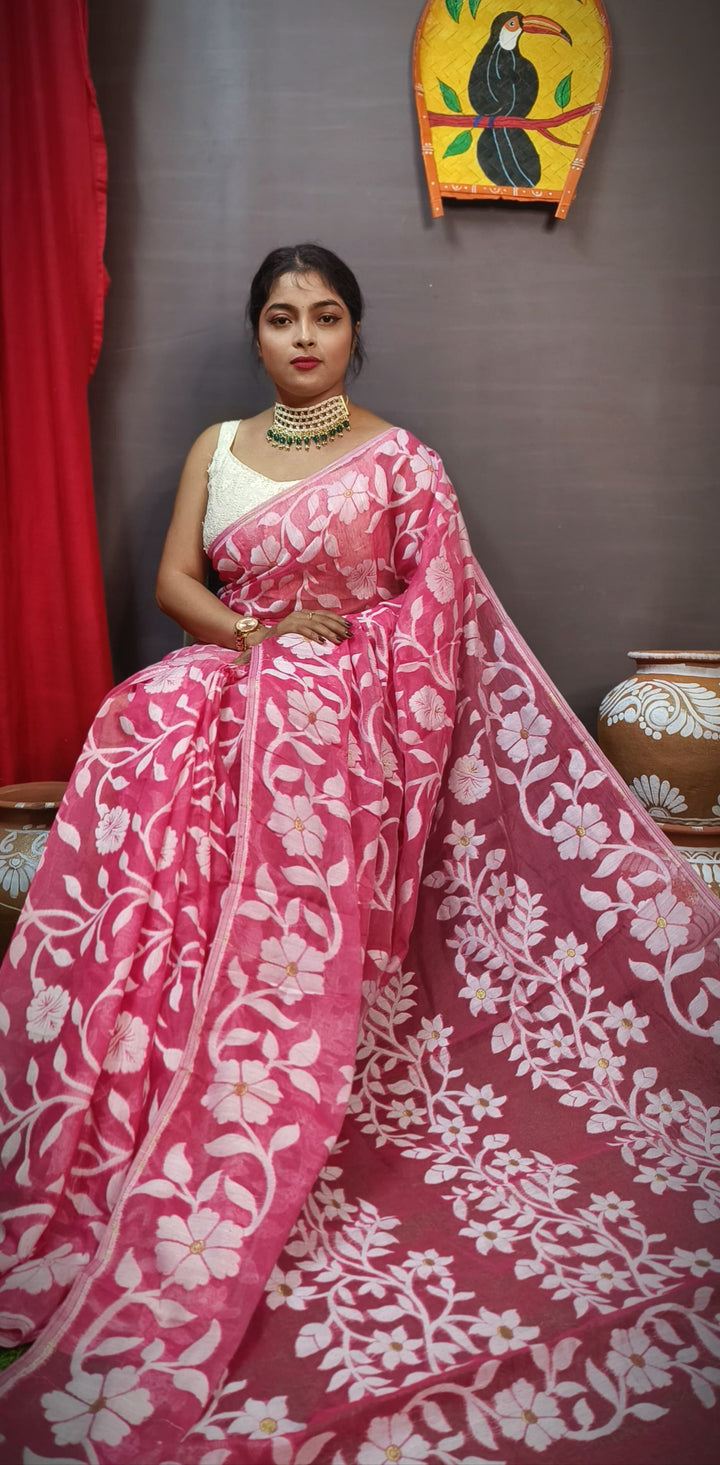 Pushpalata- Flowering Vines Cotton Jamdani Saree