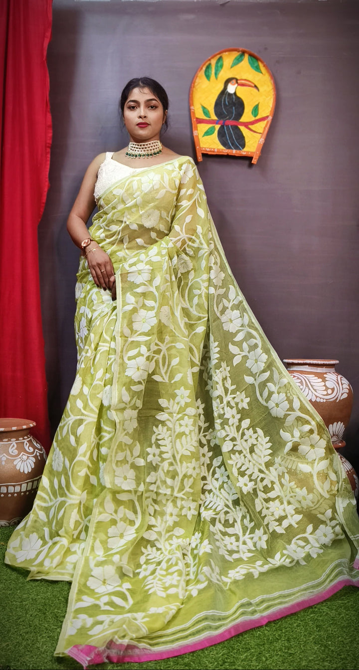 Pushpalata- Flowering Vines Cotton Jamdani Saree