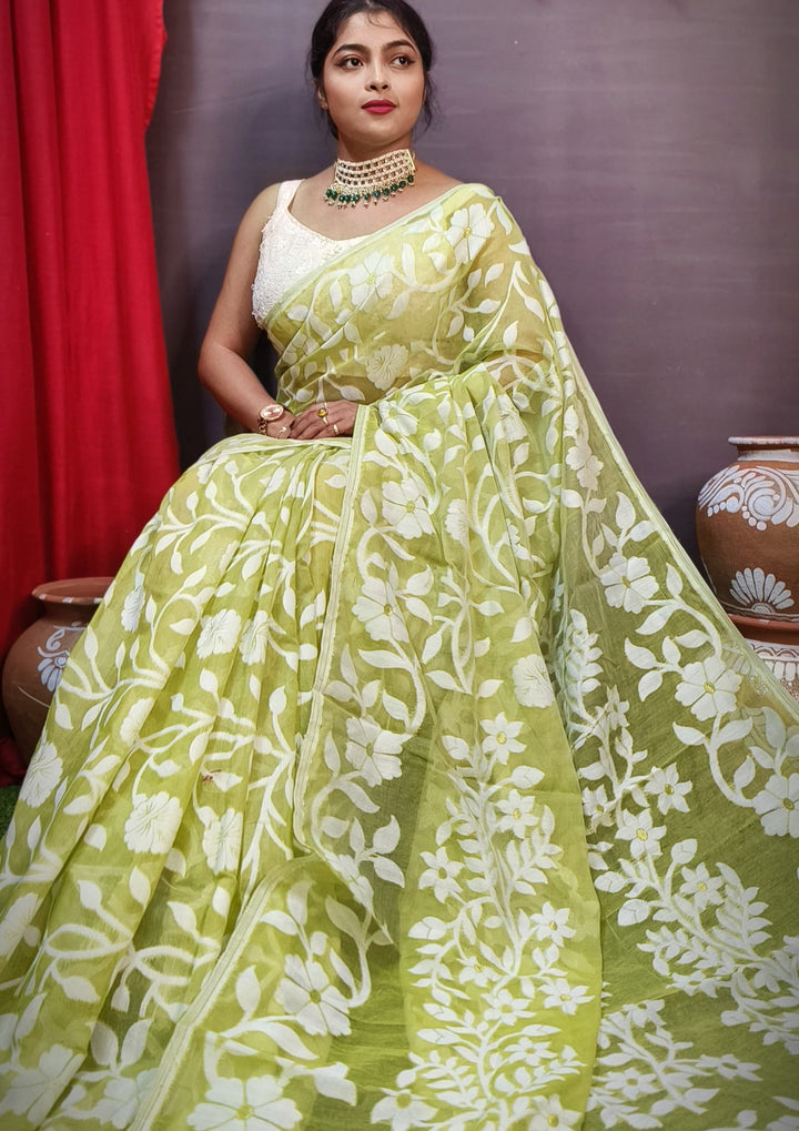 Pushpalata- Flowering Vines Cotton Jamdani Saree
