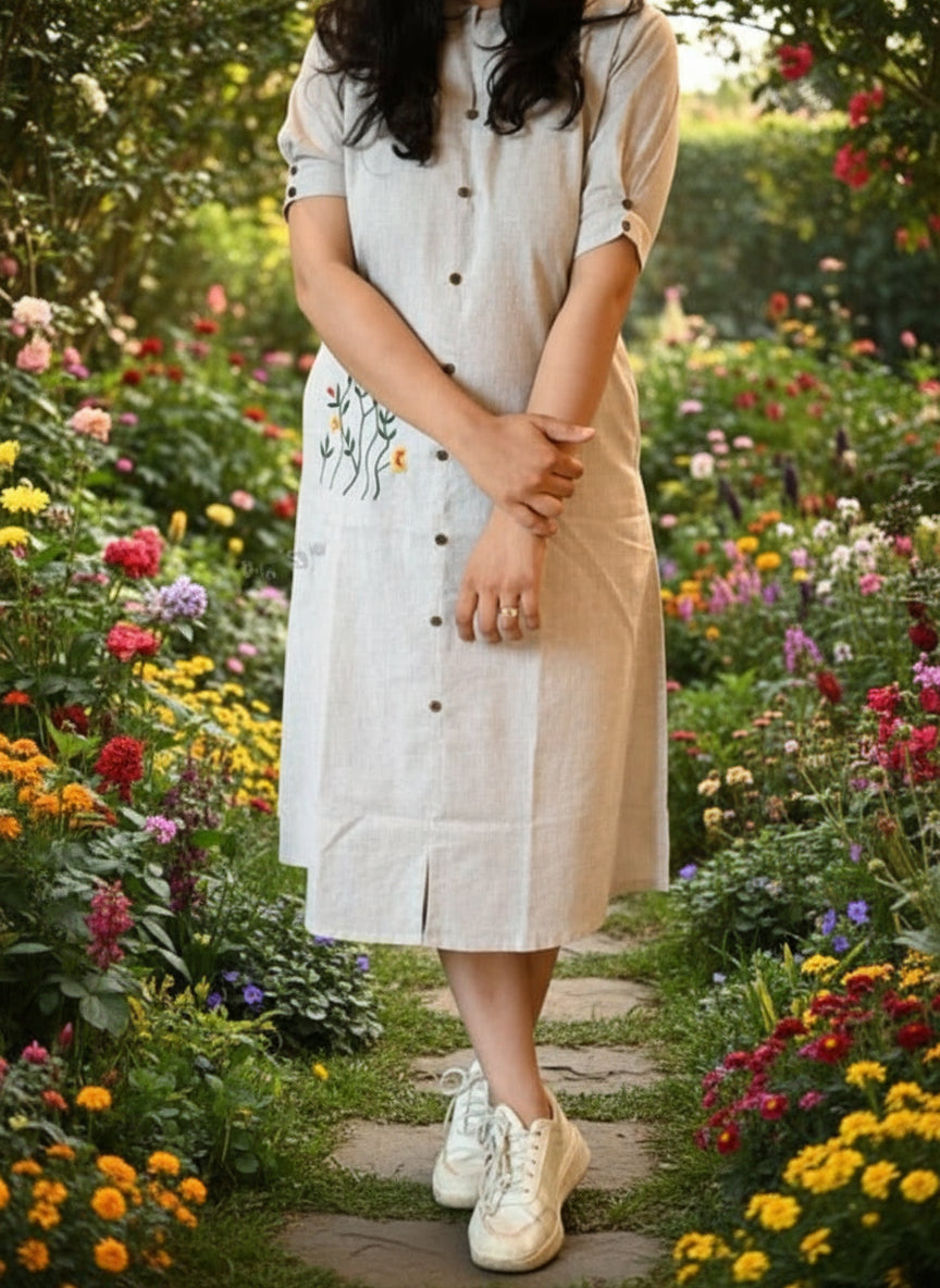 Cotton One Piece Dress Stay On Trendy- Cotton One Piece Dress