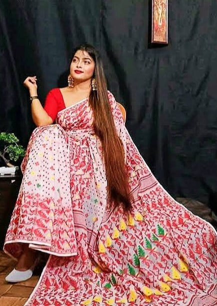 Soft dhakai selling jamdani saree