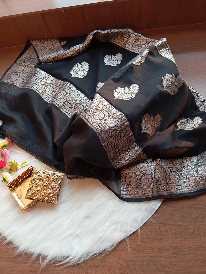 Black Ruby Khaddi Chiffon Banarasi Saree