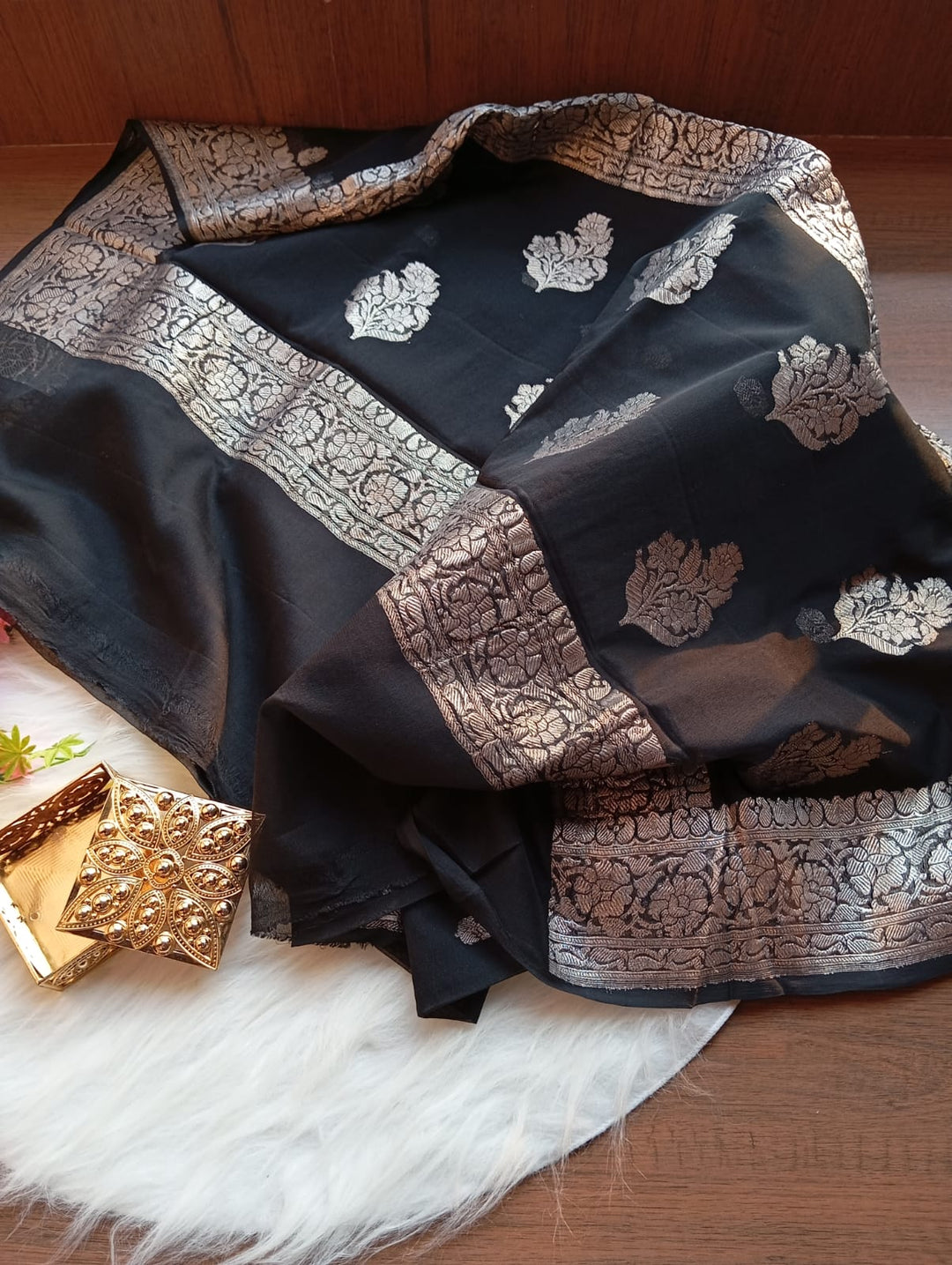 Black Ruby Khaddi Chiffon Banarasi Saree