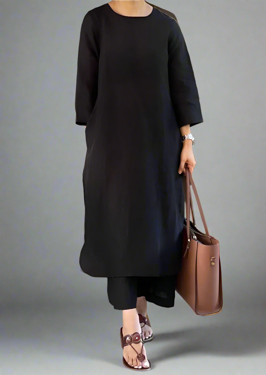 Cloud Shade Cotton Kurti Set(Black)