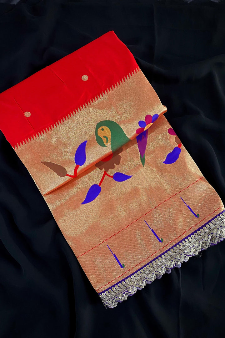 Romantic Red Moon Banarasi Paithani Saree