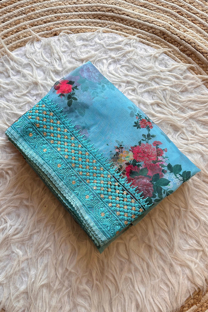 Whispers Of The Sky Designer Organza Silk Saree