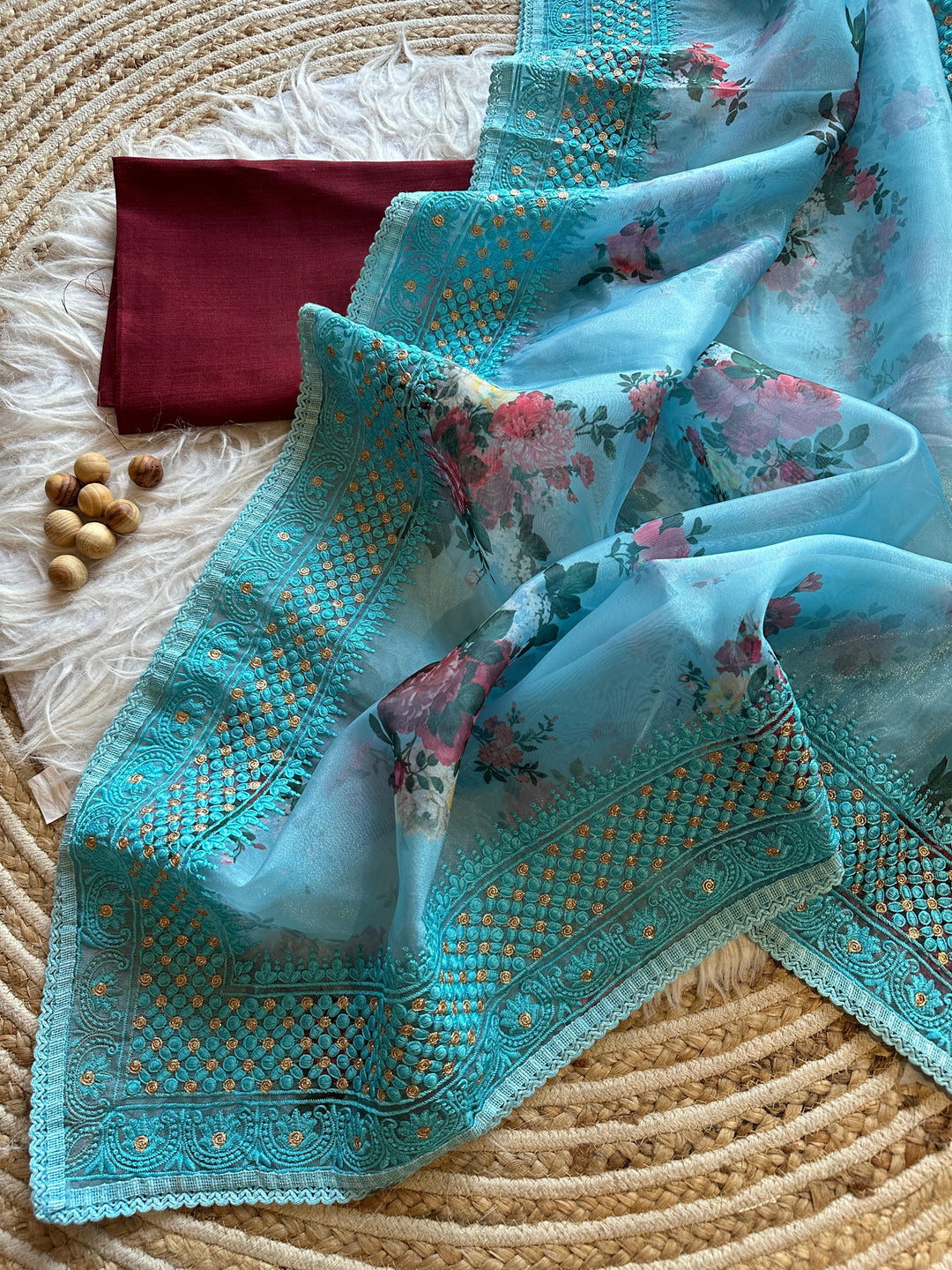 Whispers Of The Sky Designer Organza Silk Saree