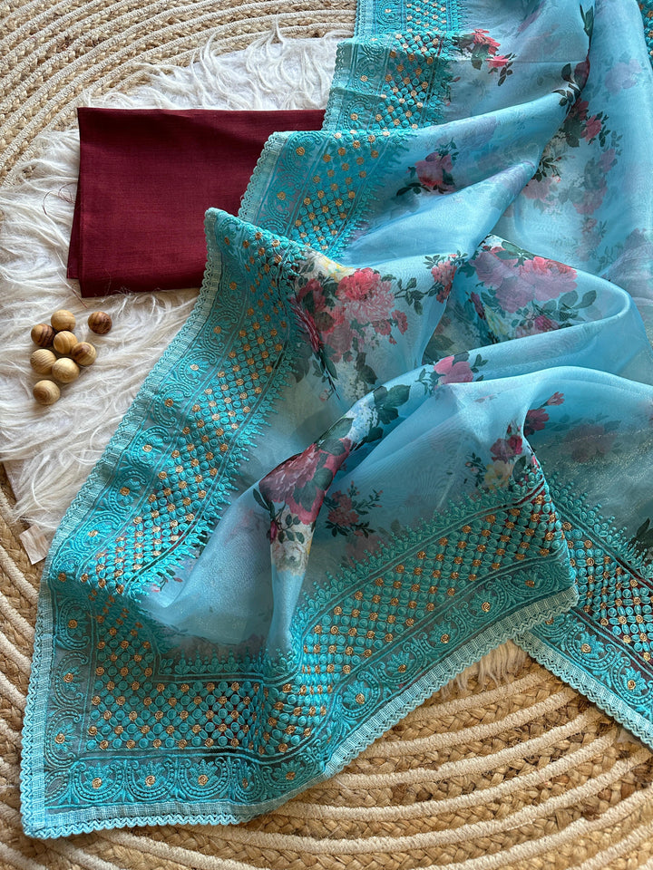 Whispers Of The Sky Designer Organza Silk Saree