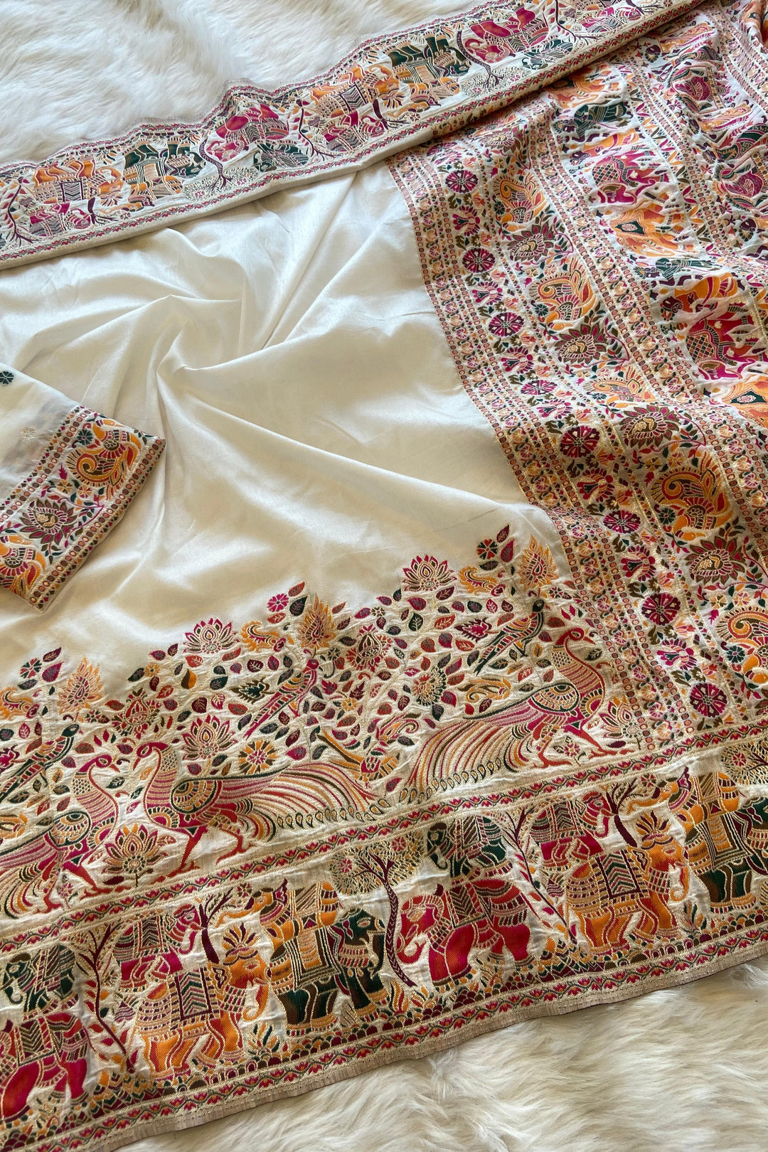 Essence Of A Woman Pashmina Silk White Saree
