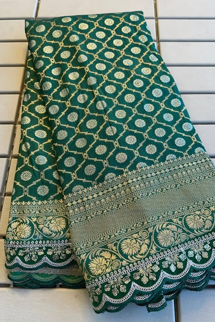 Love Of Lifetime Banarasi Khaddi Crepe Silk Green Saree