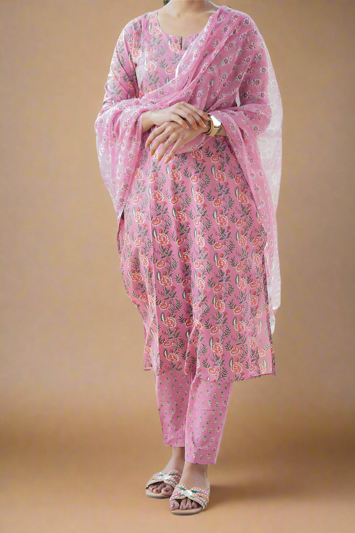 City Heart Pink Cotton Kurti Set