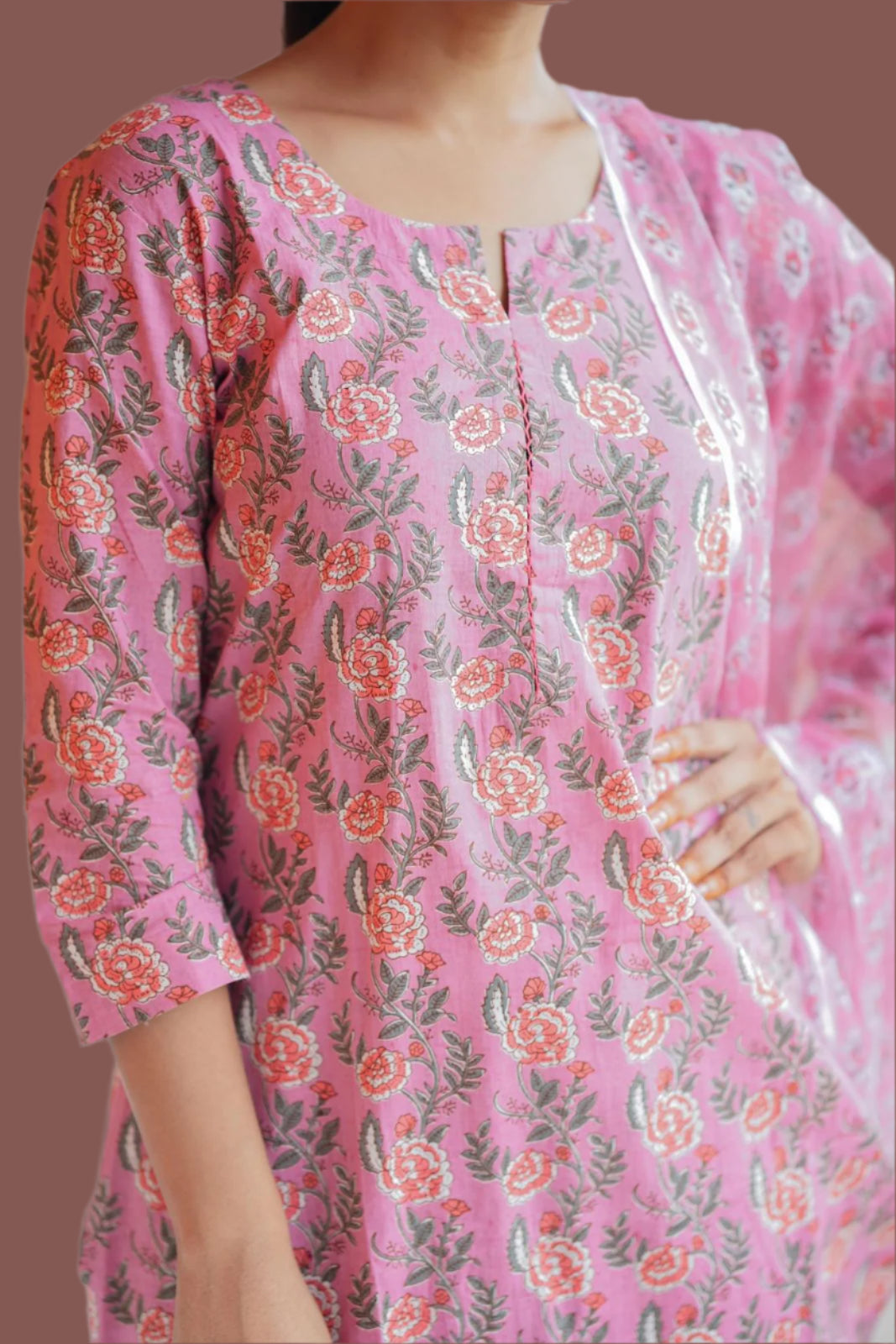 City Heart Pink Cotton Kurti Set