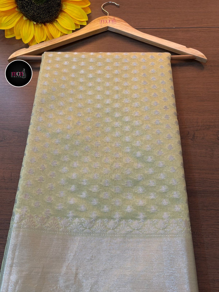 Butidar -Banarasi Cotton Silk Saree(Pista Color)
