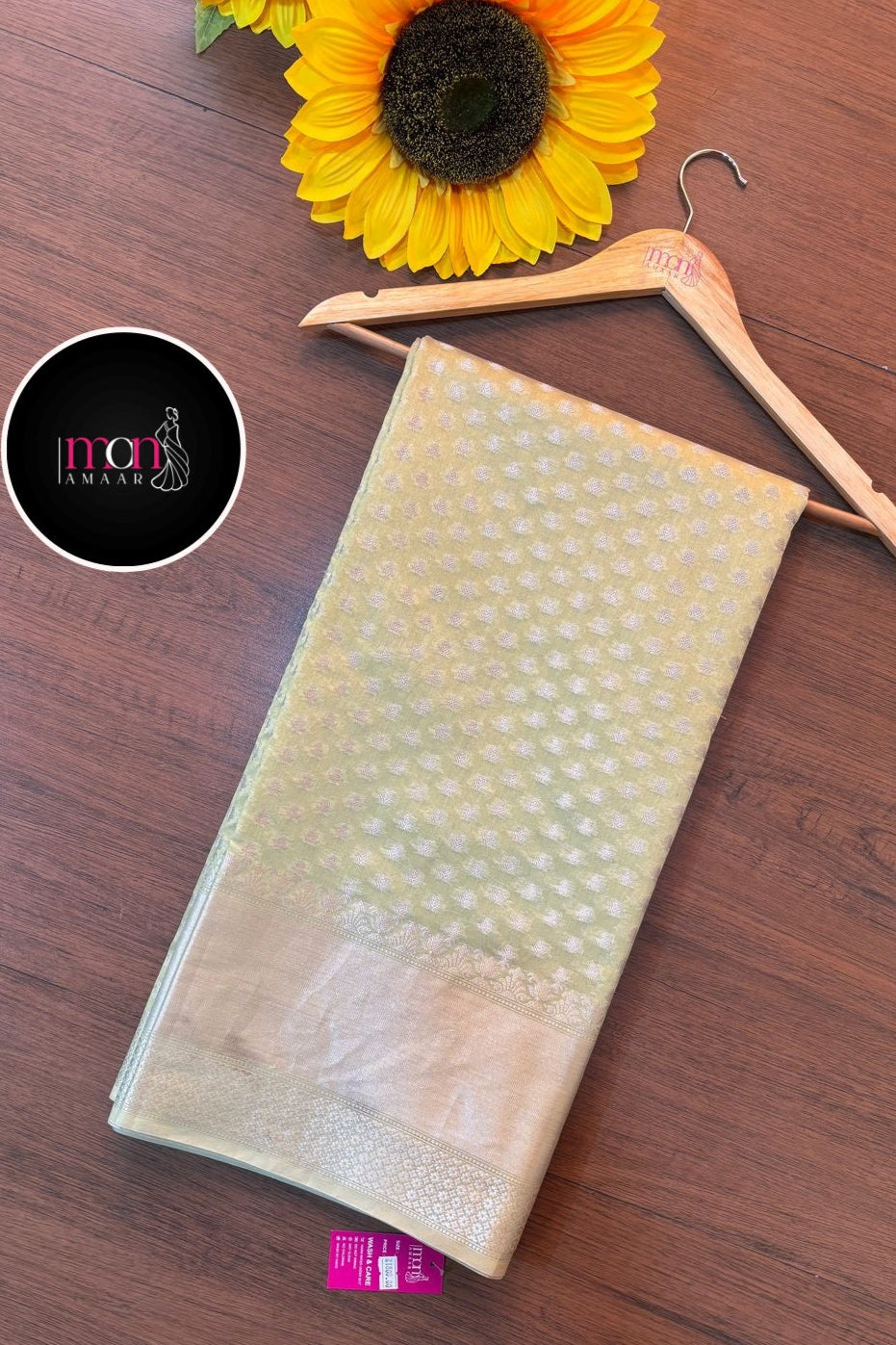 Butidar -Banarasi Cotton Silk Saree(Pista Color)