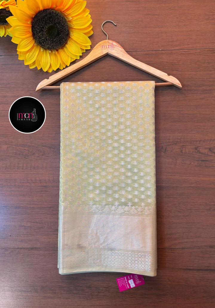Butidar -Banarasi Cotton Silk Saree(Pista Color)