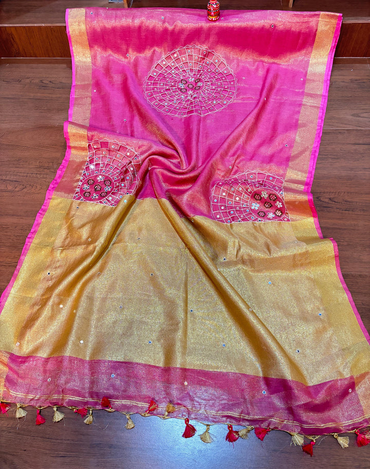 Aura of Aesthetics -Pure Handwoven Tissue Linen Saree