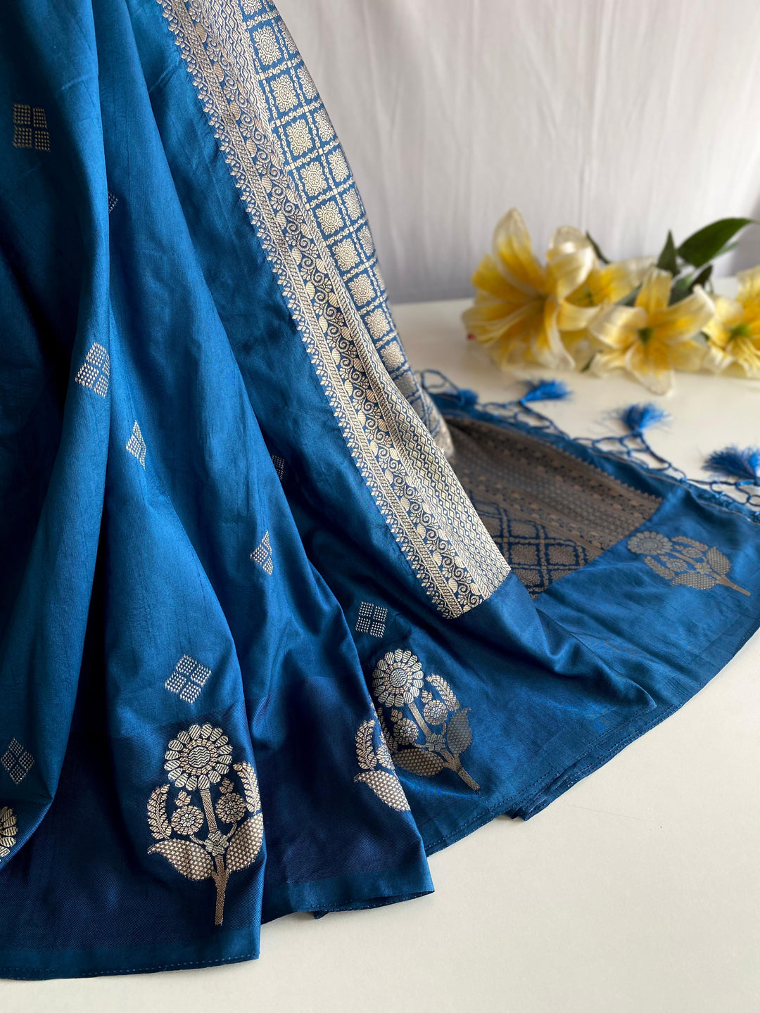 Crazy For You Satin Blue Dola Silk Saree