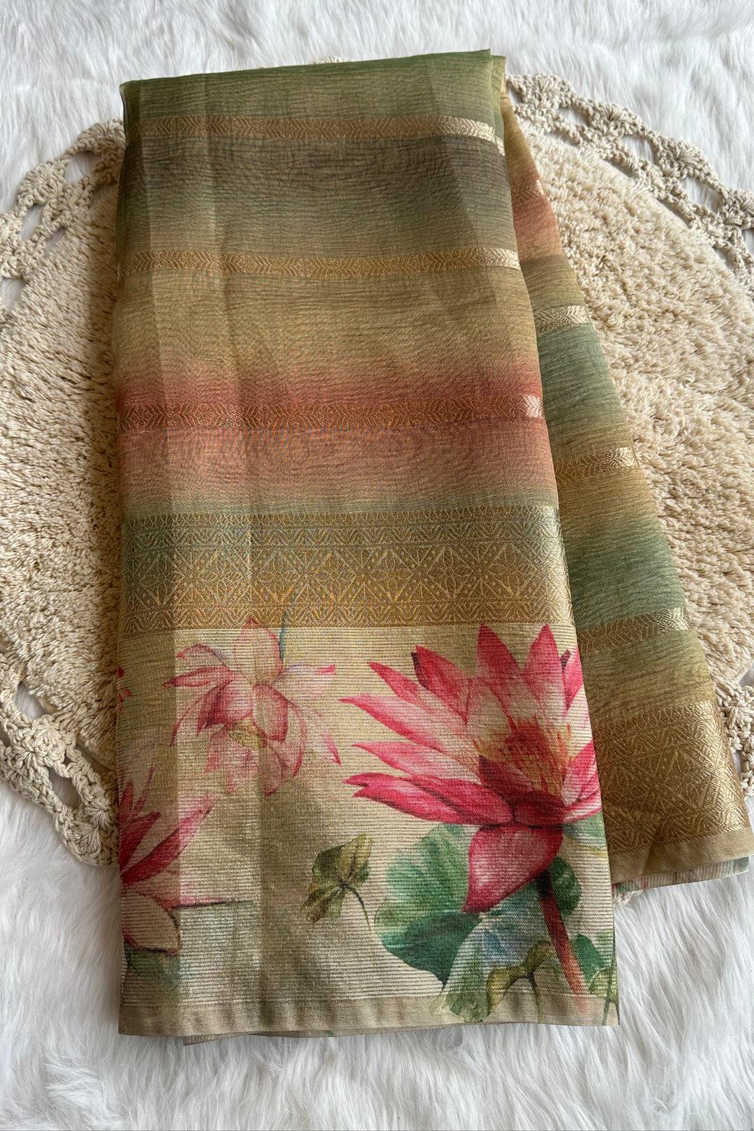 Lake Of Lotus Crush Tissue Silk Saree