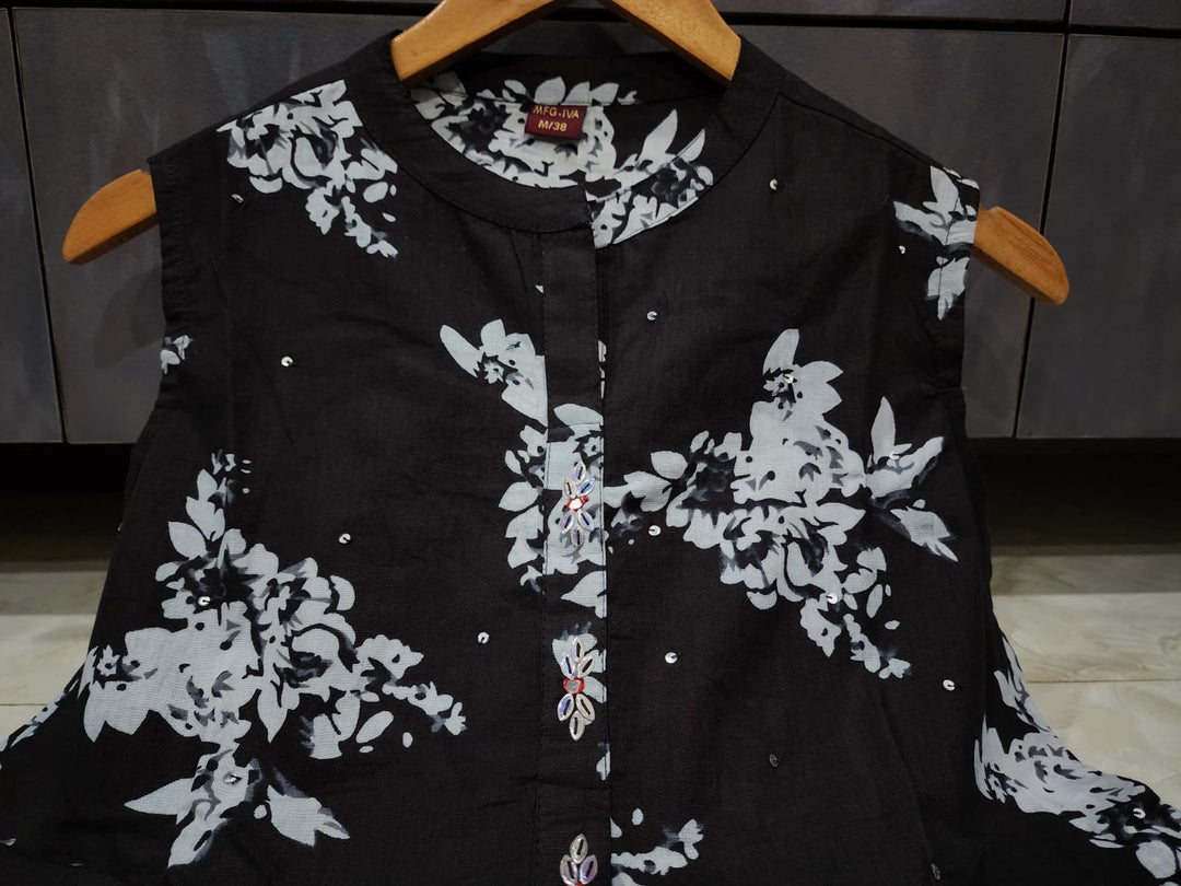 Black Flower Cotton Dress