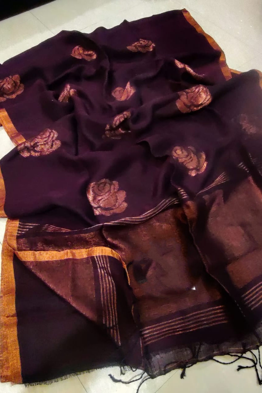 Rose Linen Jamdani Saree