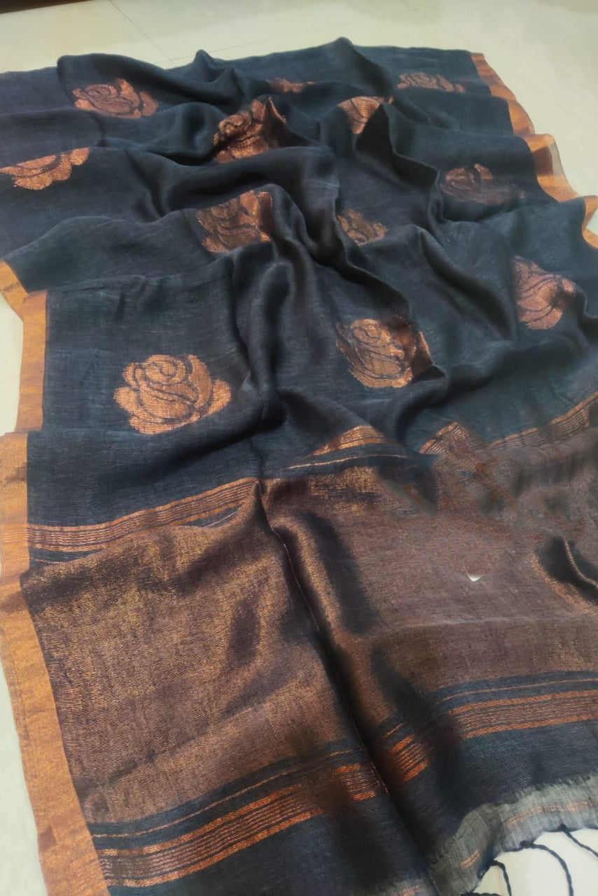Rose Linen Jamdani Saree