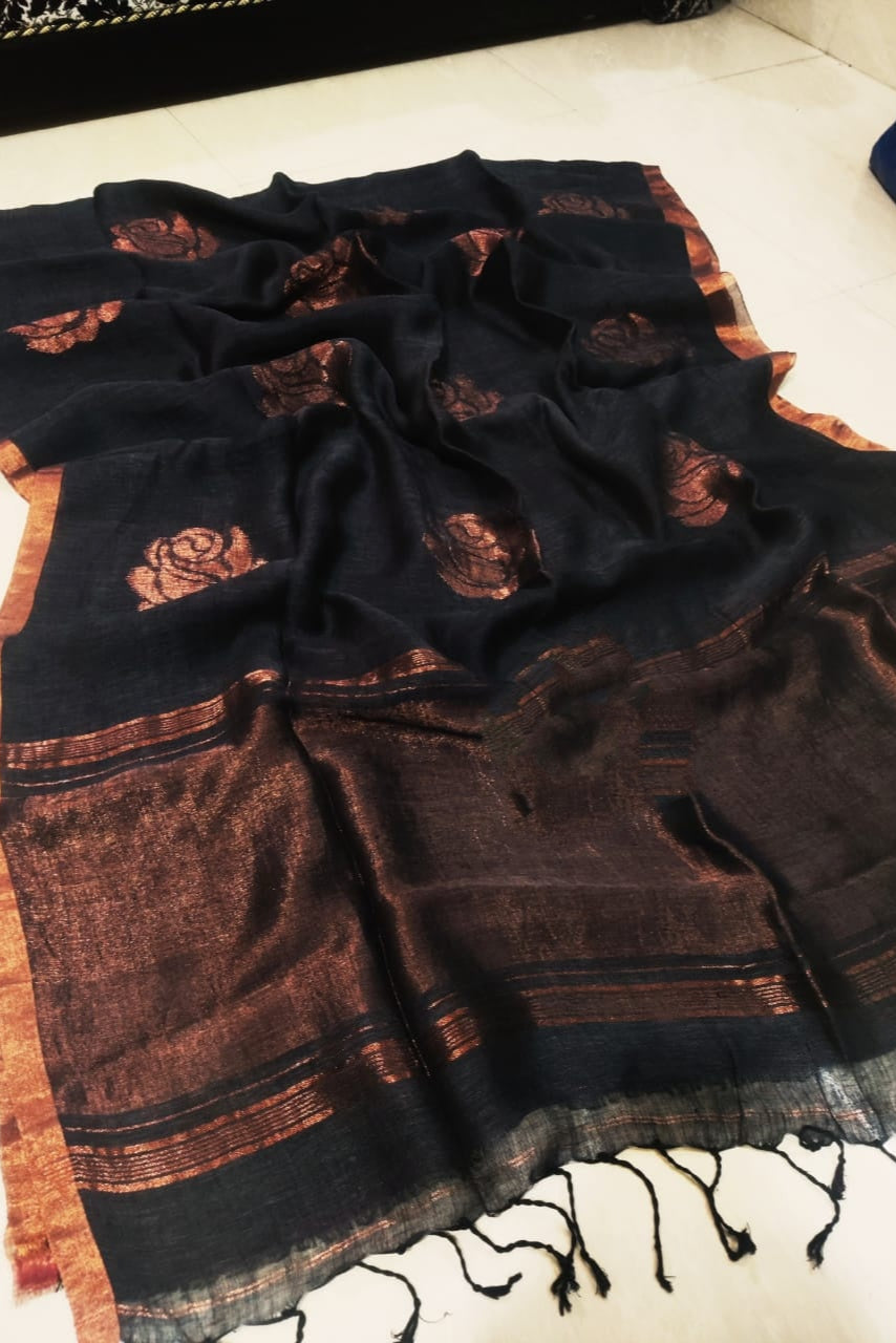 Rose Linen Jamdani Saree