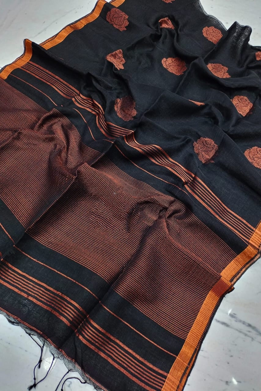 Rose Linen Jamdani Saree