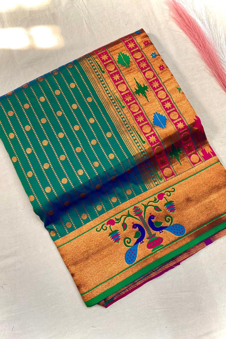 Autumn Leaves Paithani Green Silk Saree