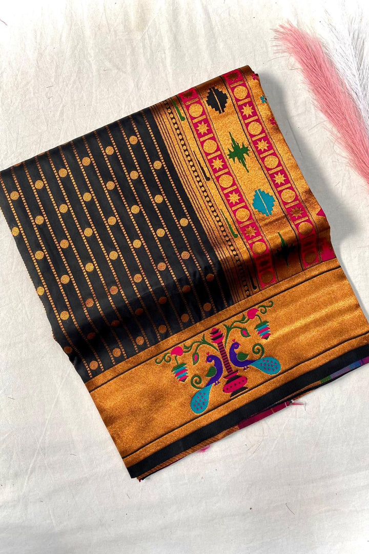 Autumn Leaves Paithani Black Silk Saree