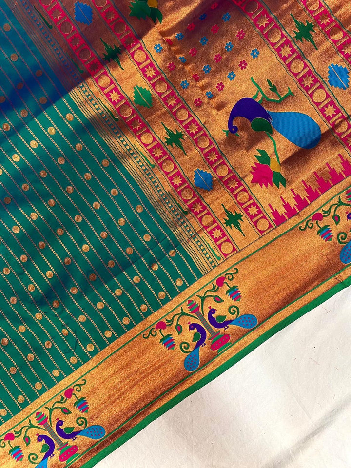 Autumn Leaves Paithani Green Silk Saree