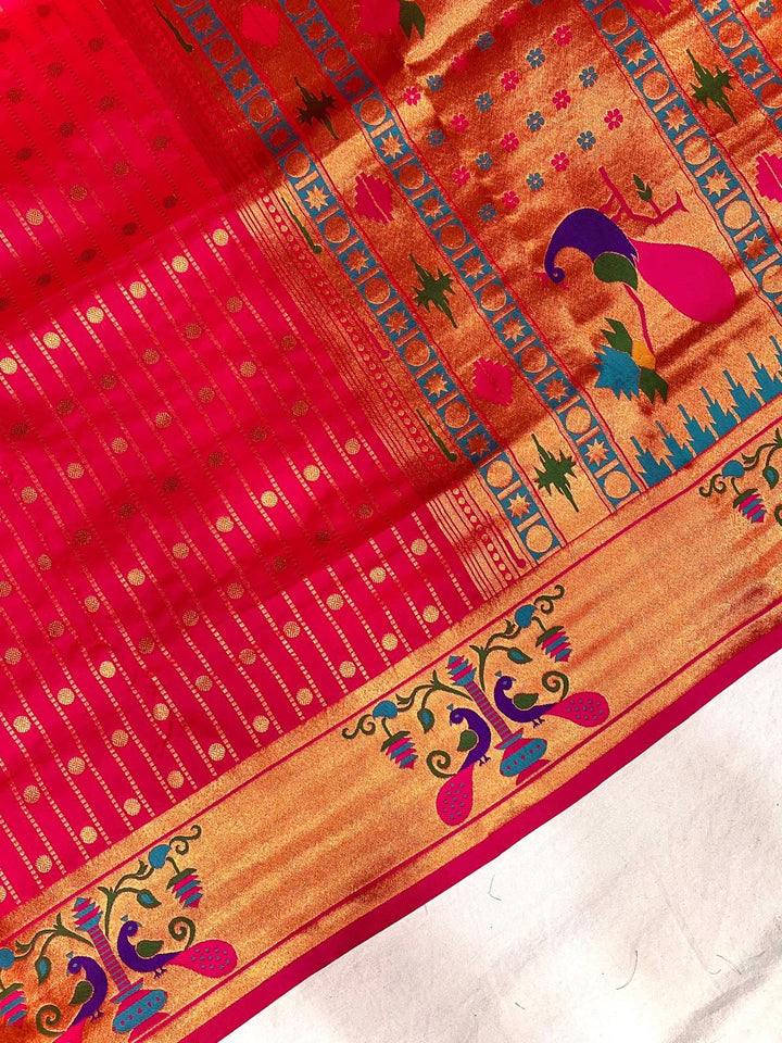 Autumn Leaves Paithani  Pink Silk Saree