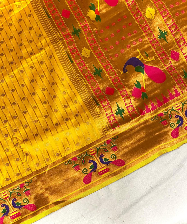 Autumn Leaves Paithani Yellow Silk Saree