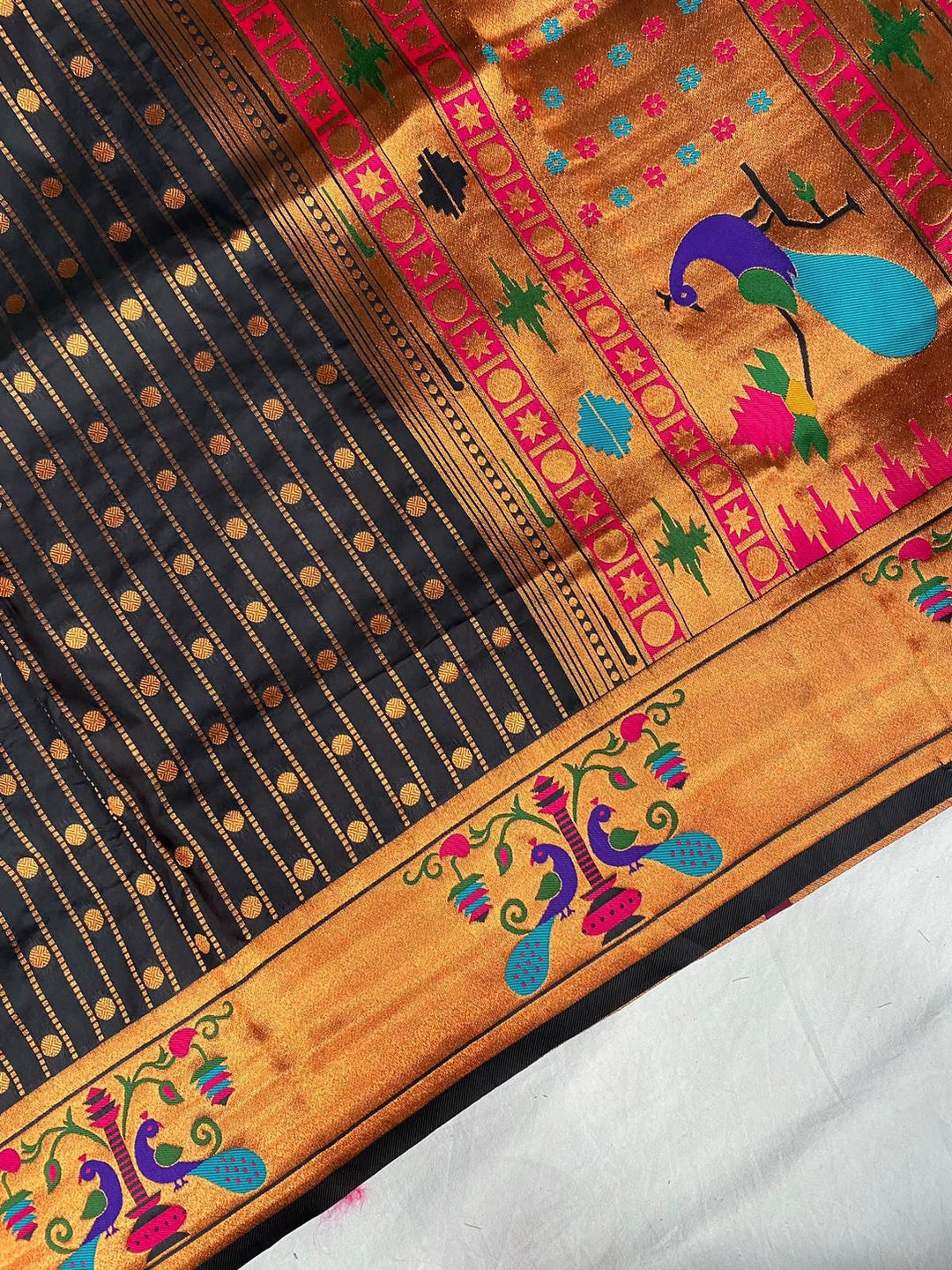 Autumn Leaves Paithani Black Silk Saree