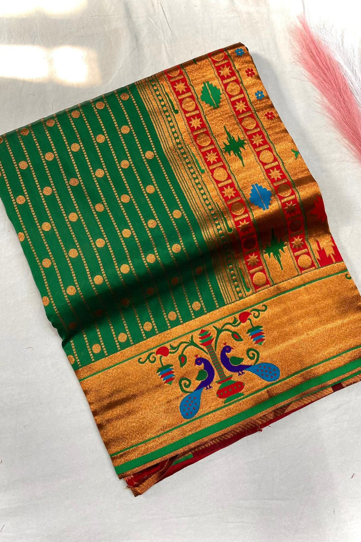 Autumn Leaves Paithani Green Silk Saree