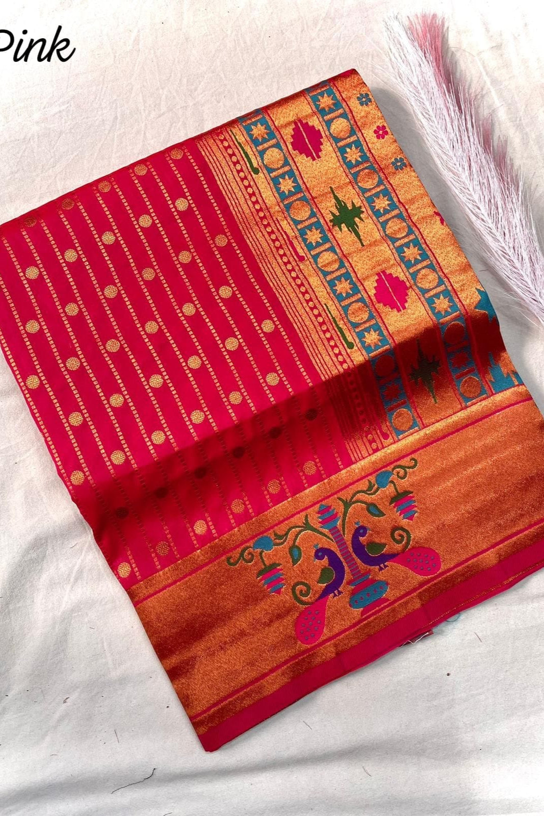 Autumn Leaves Paithani  Pink Silk Saree