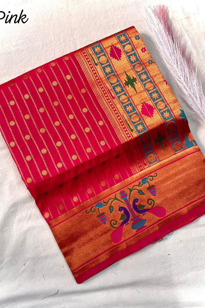 Autumn Leaves Paithani  Pink Silk Saree