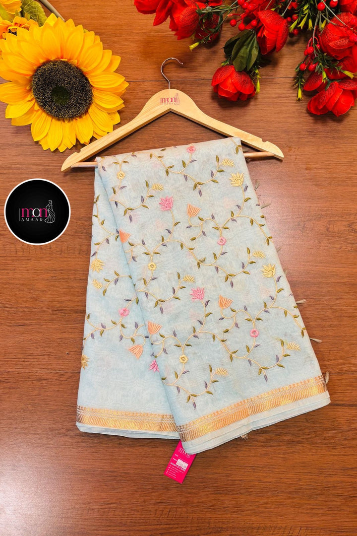 Saree of the Loom: Embroidered Handwoven Silk Linen Saree