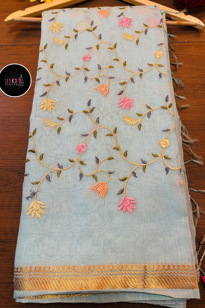 Saree of the Loom: Embroidered Handwoven Silk Linen Saree