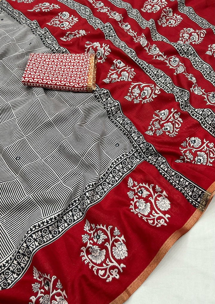 Ajrakh Feel Cotton Saree