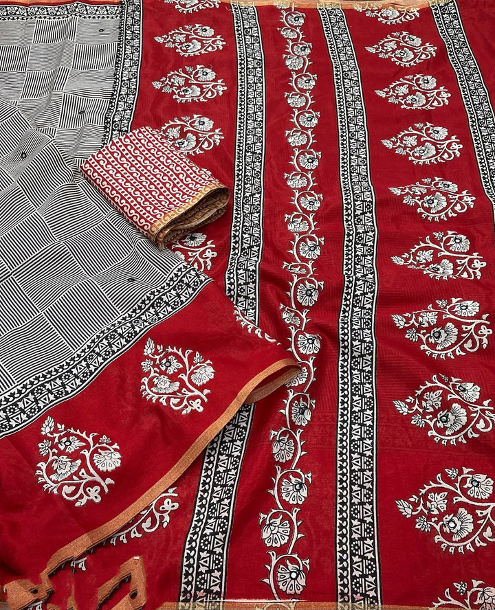 Ajrakh Feel Cotton Saree