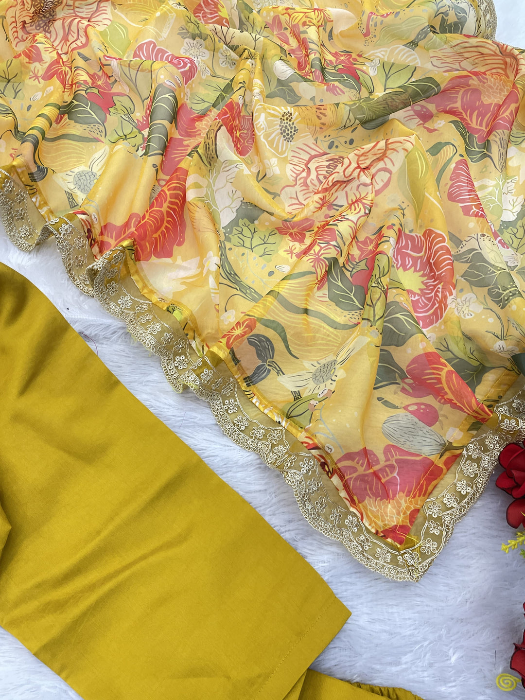 Beauty Of Grey Skies Chanderi Yellow Kurti Set