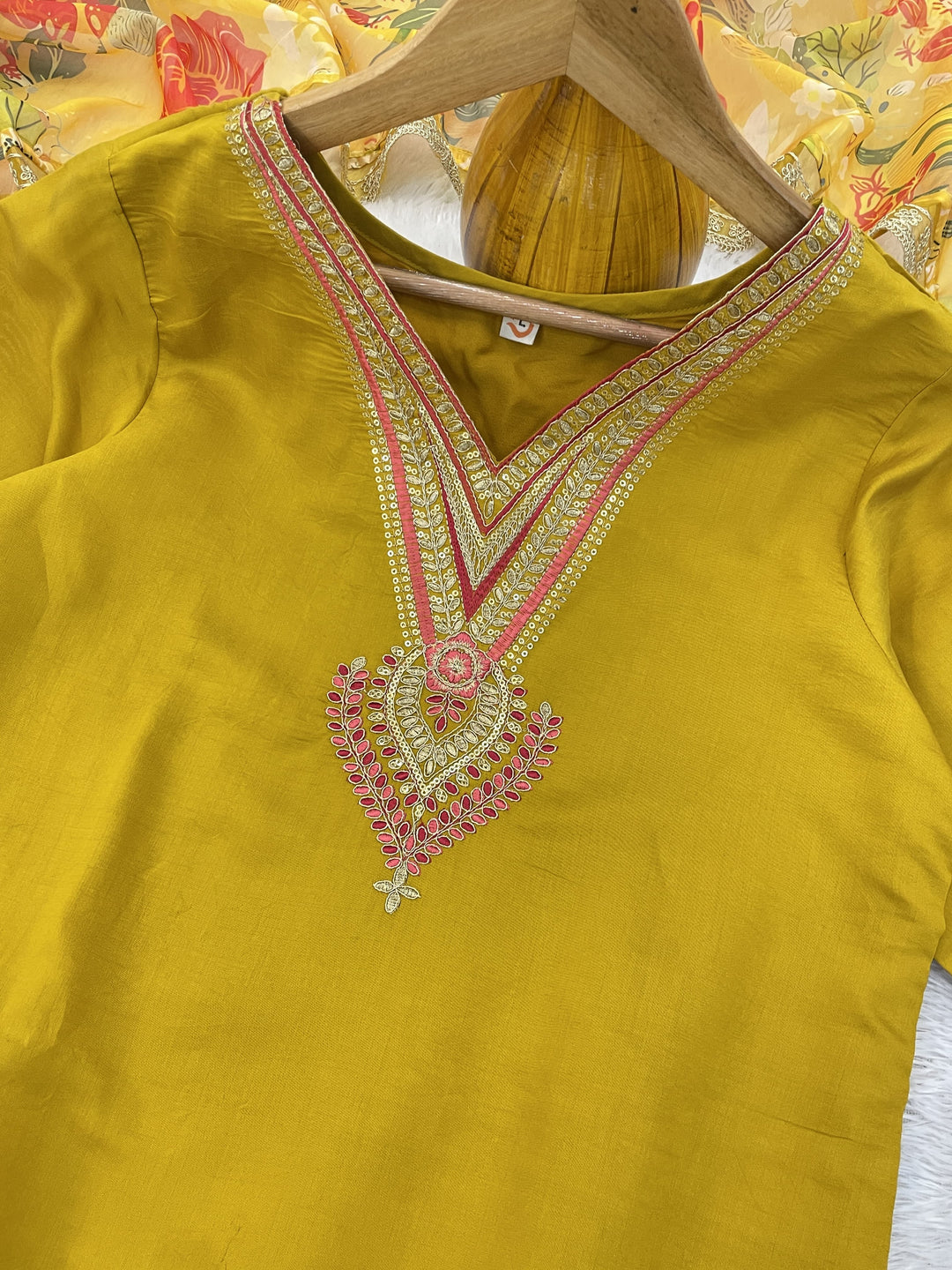 Beauty Of Grey Skies Chanderi Yellow Kurti Set