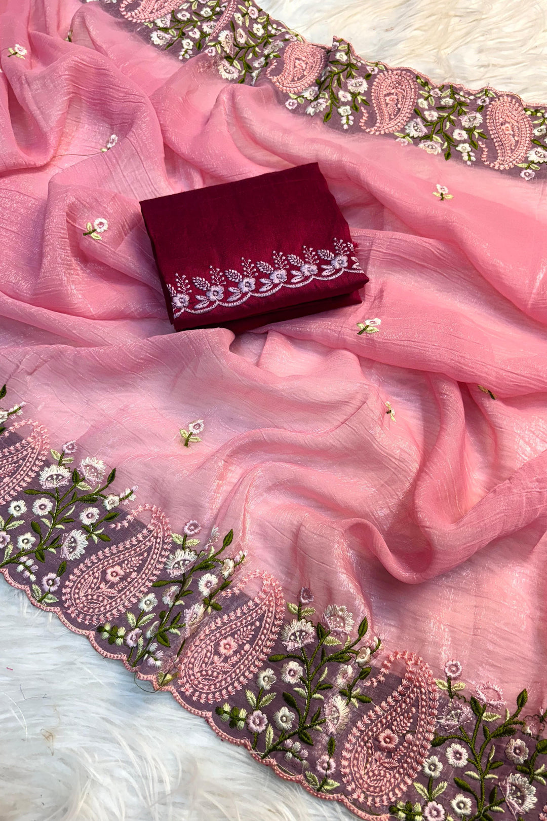 Brushstroke Of Genius Fancy Pink Chiffon Saree