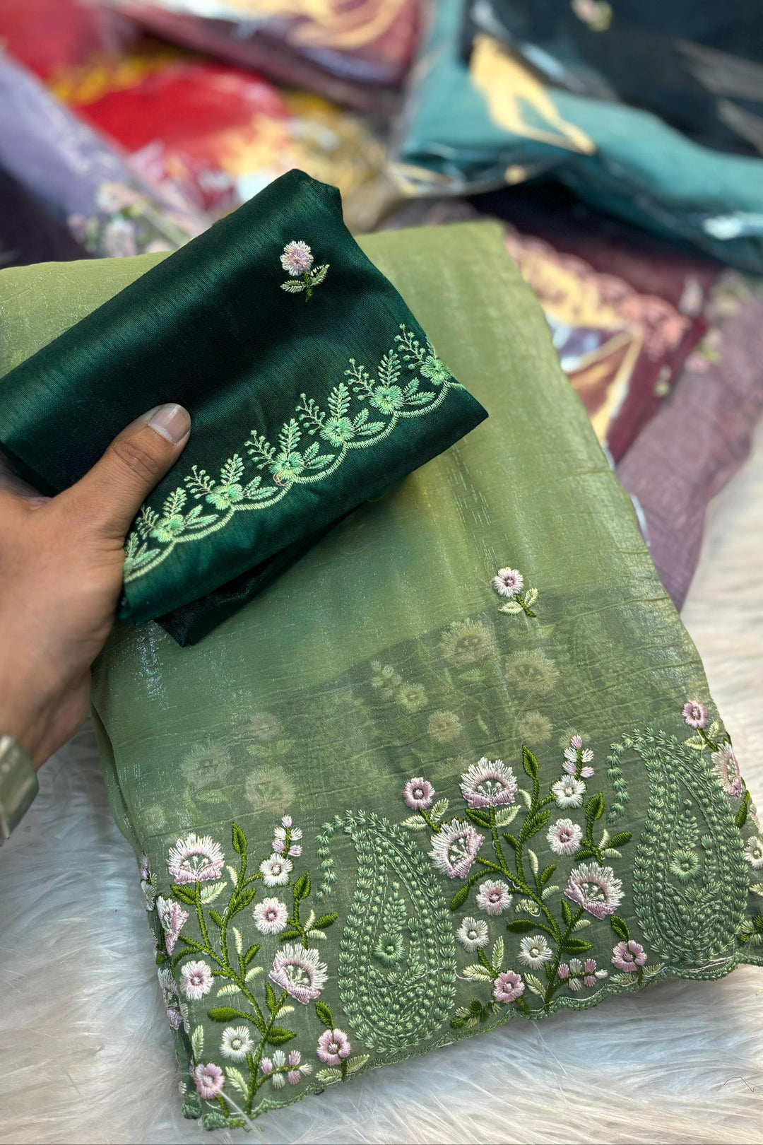 Brushstroke Of Genius Fancy Green Chiffon Saree