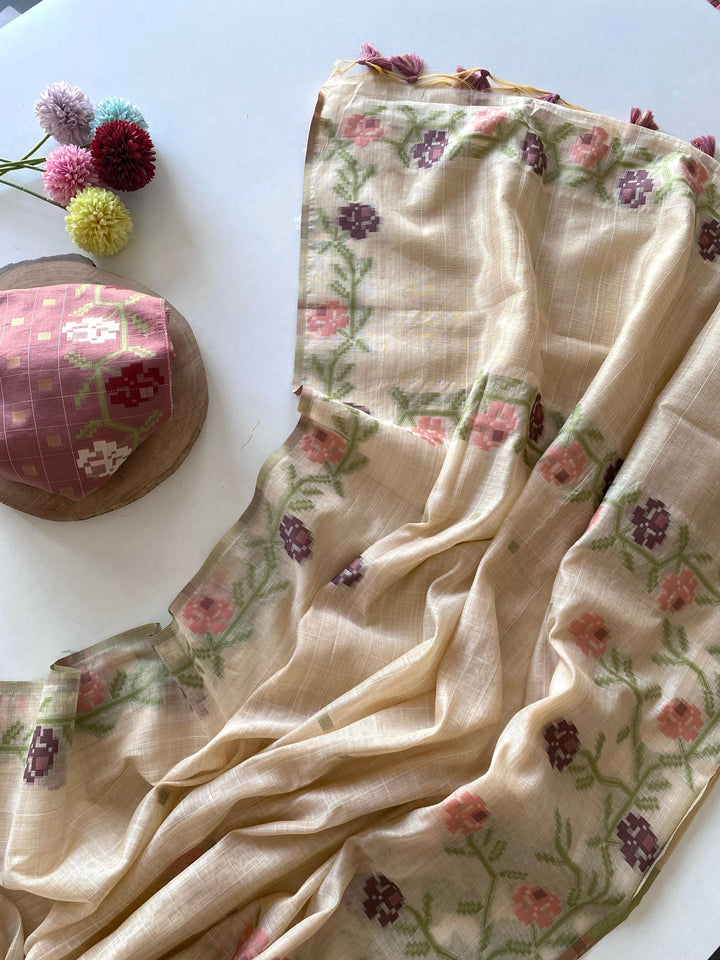 Flower Weaving Jamdani Cotton Saree