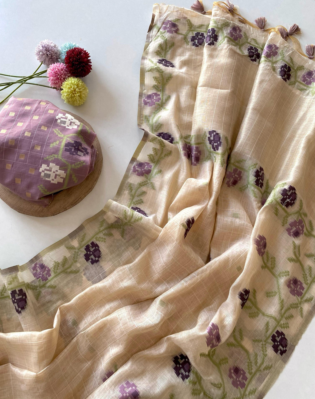 Flower Weaving Jamdani Cotton Saree