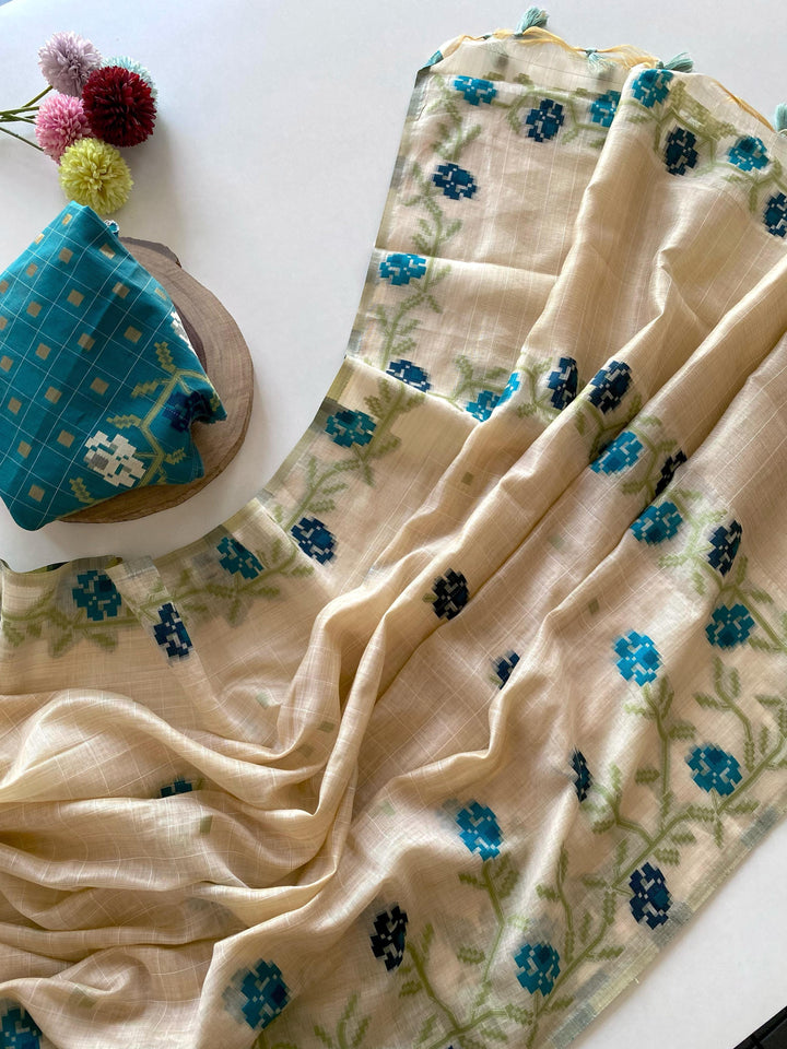 Flower Weaving Jamdani Cotton Saree