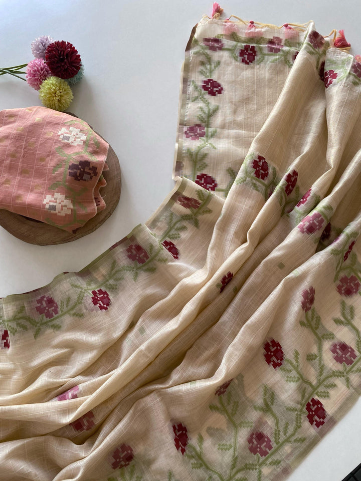 Flower Weaving Jamdani Cotton Saree